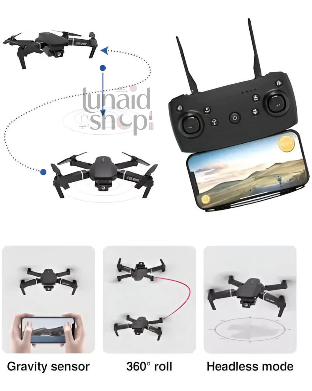 Drone E88 Pro , Doble Camara HD , Shooting con Estuche y Repuesto