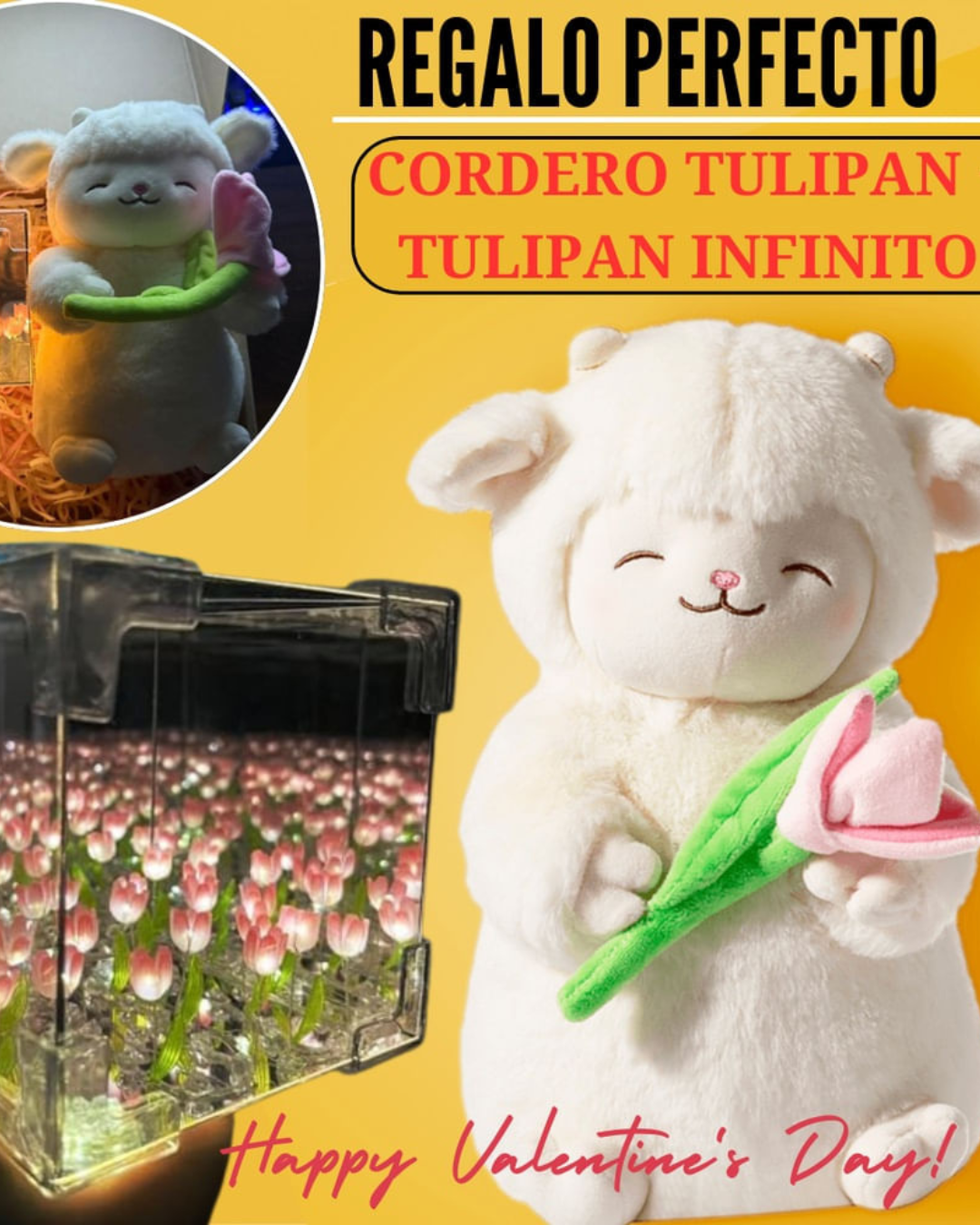PELUCHE CORDEITO TULIPAN + TULIPAN INFINITO CAJA DE REGALO
