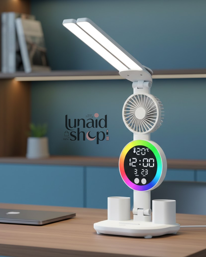 LÁMPARA DE ESCRITORIO CON LUZ LED Y VENTILADOR