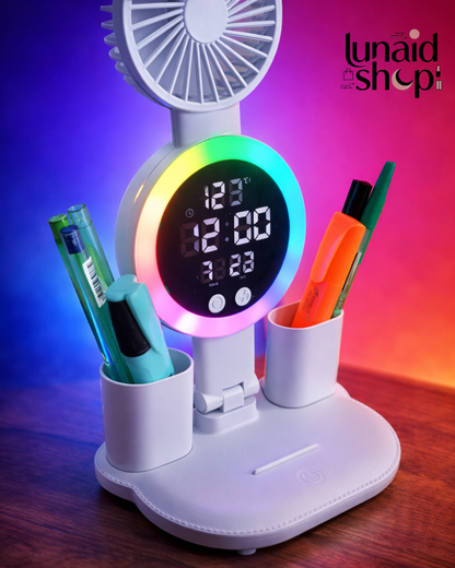 LÁMPARA DE ESCRITORIO CON LUZ LED Y VENTILADOR