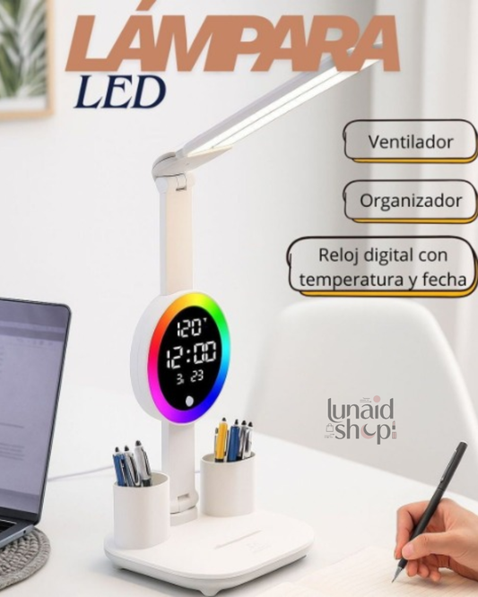 LÁMPARA DE ESCRITORIO CON LUZ LED Y VENTILADOR