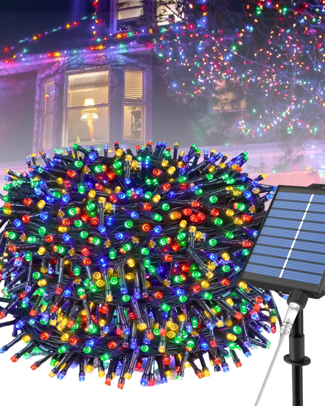 Luces Navideñas con Panel Solar de Colores 20mts