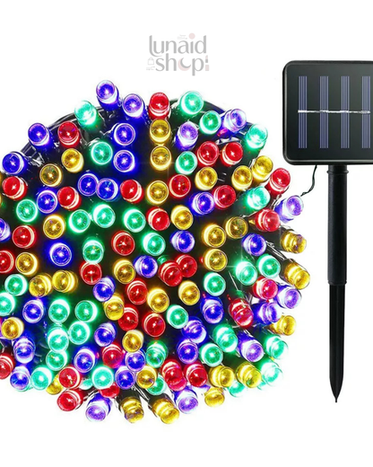 Luces Navideñas con Panel Solar de Colores 20mts