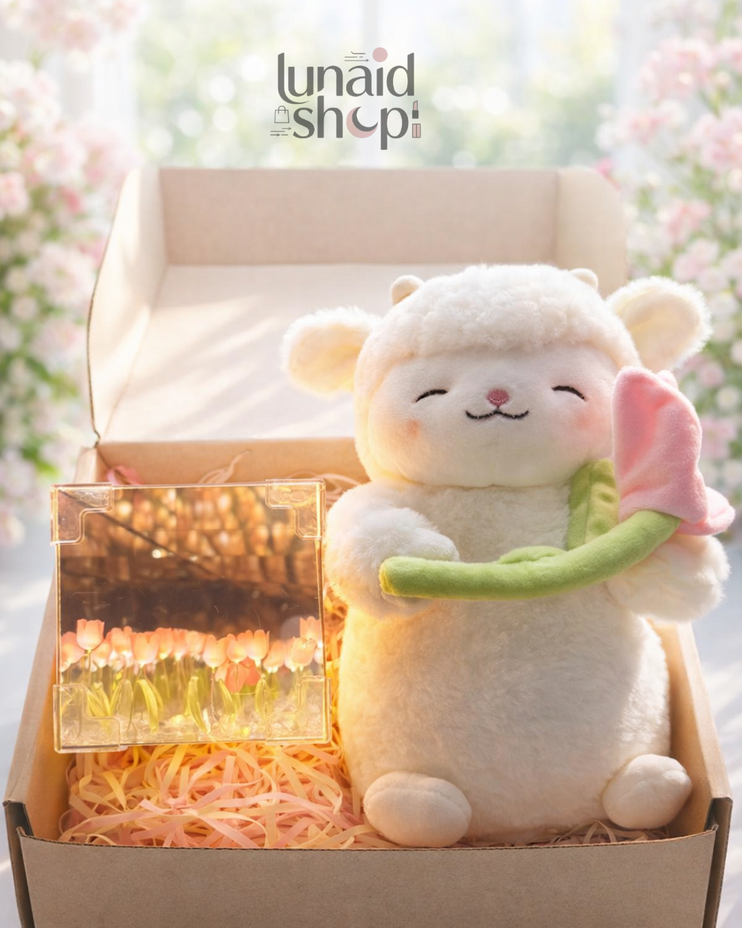 PELUCHE CORDEITO TULIPAN + TULIPAN INFINITO CAJA DE REGALO