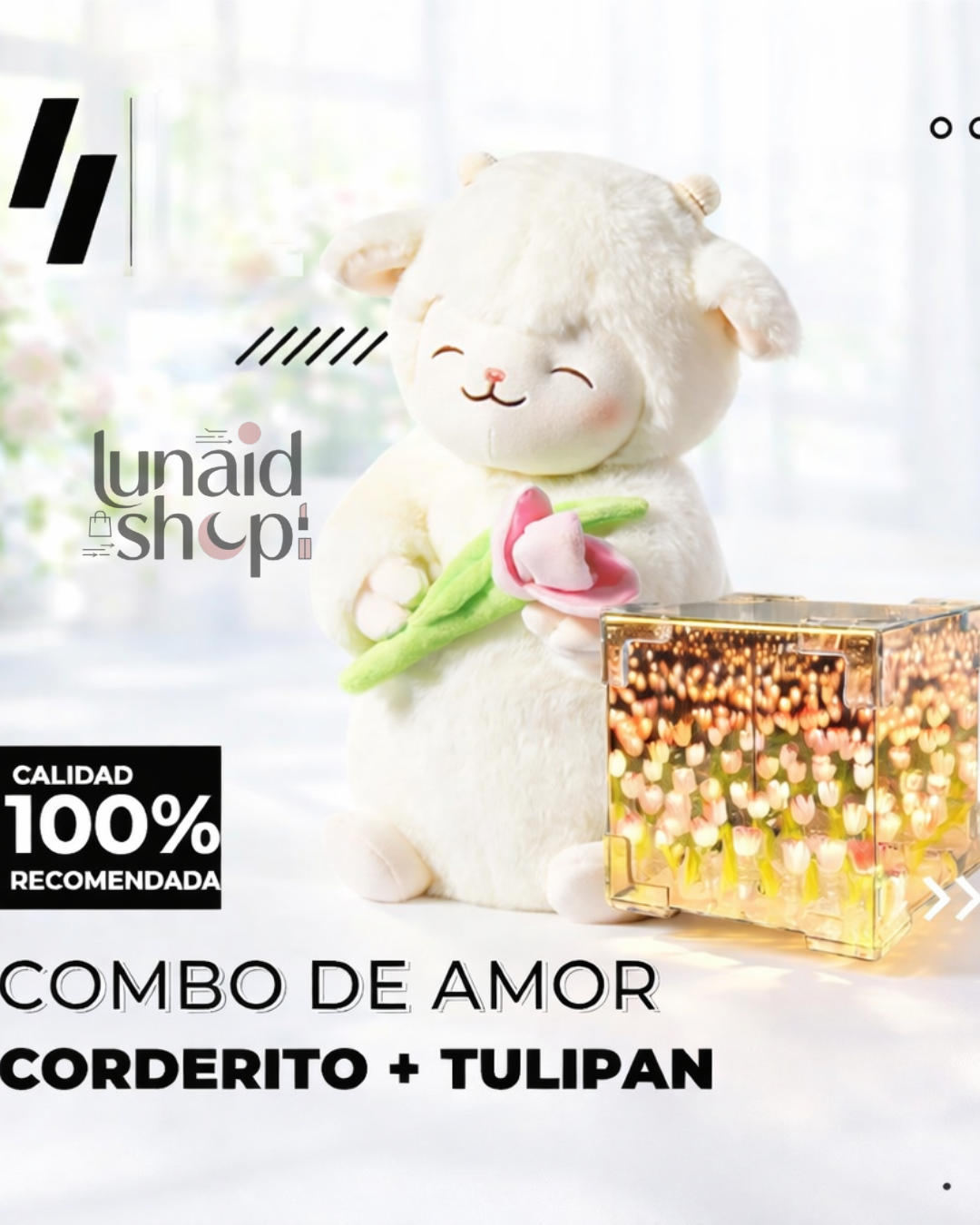 PELUCHE CORDEITO TULIPAN + TULIPAN INFINITO CAJA DE REGALO