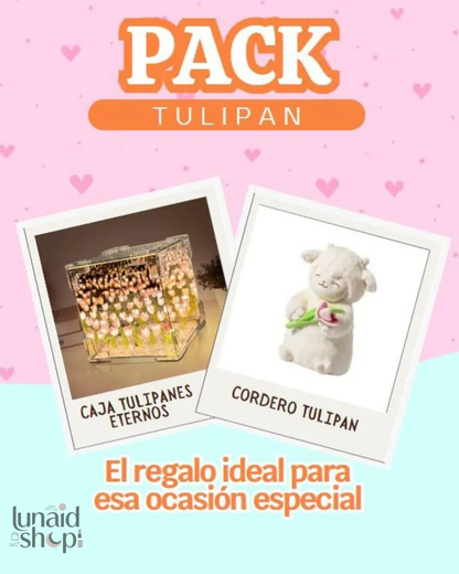 PELUCHE CORDEITO TULIPAN + TULIPAN INFINITO CAJA DE REGALO